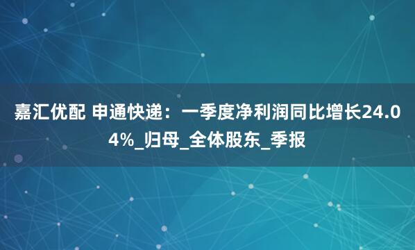 嘉汇优配 申通快递：一季度净利润同比增长24.04%_归母_全体股东_季报